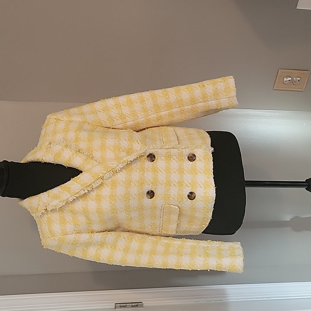Ann Taylor yellow and white houndstooth tweed  jacket